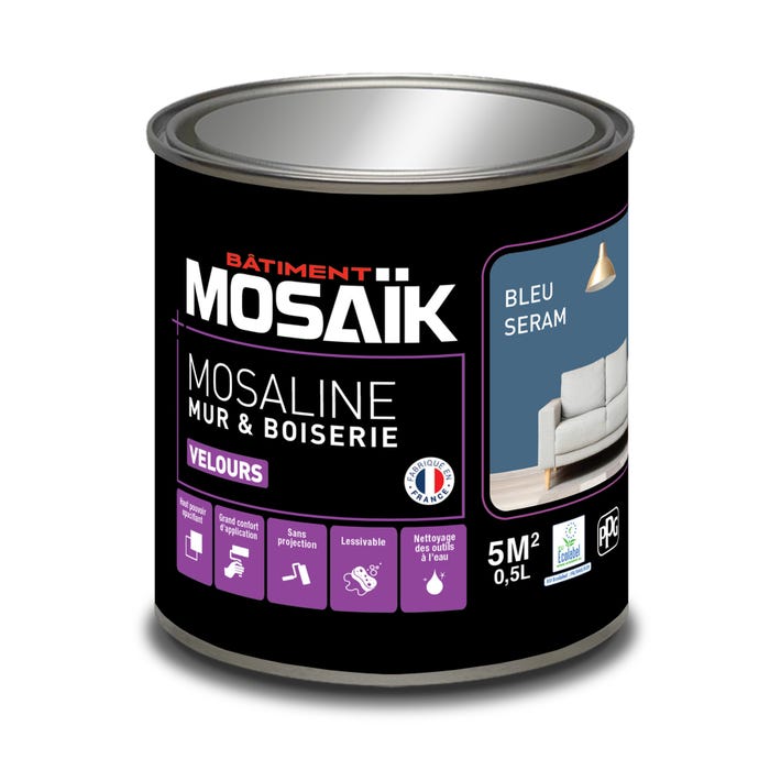 Peinture intérieure multi support acrylique velours bleu seram 0,5 L Mosaline - MOSAIK 2