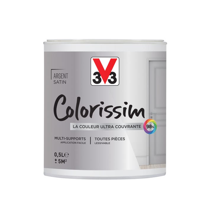 Peinture intérieure multi-supports acrylique satin argent 0,5 L - V33 COLORISSIM 0