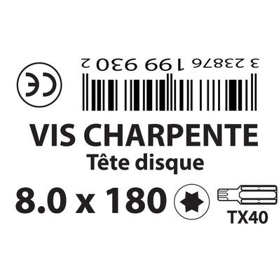 Vis charpente 8X180 Torx 0