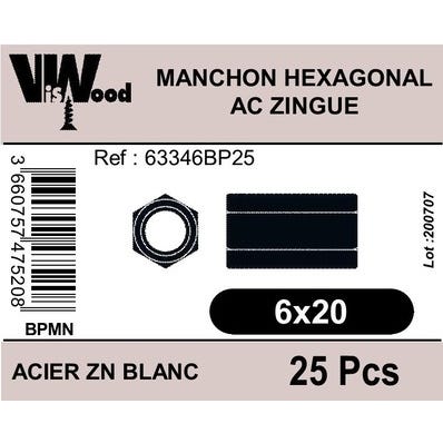 Manchons hexagonal zingué M6X20 x25 - VISWOOD 0