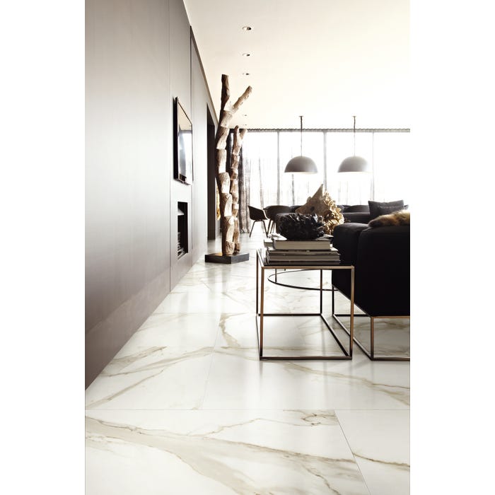 Carrelage intérieur sol et mur beige effet marbre l.60 x L.120 cm Marble one Calacatta Brillant 4