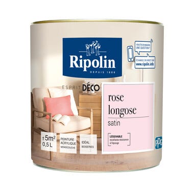 Peinture intérieure multi-supports acrylique satin rose longose 0,5 L Esprit déco - RIPOLIN