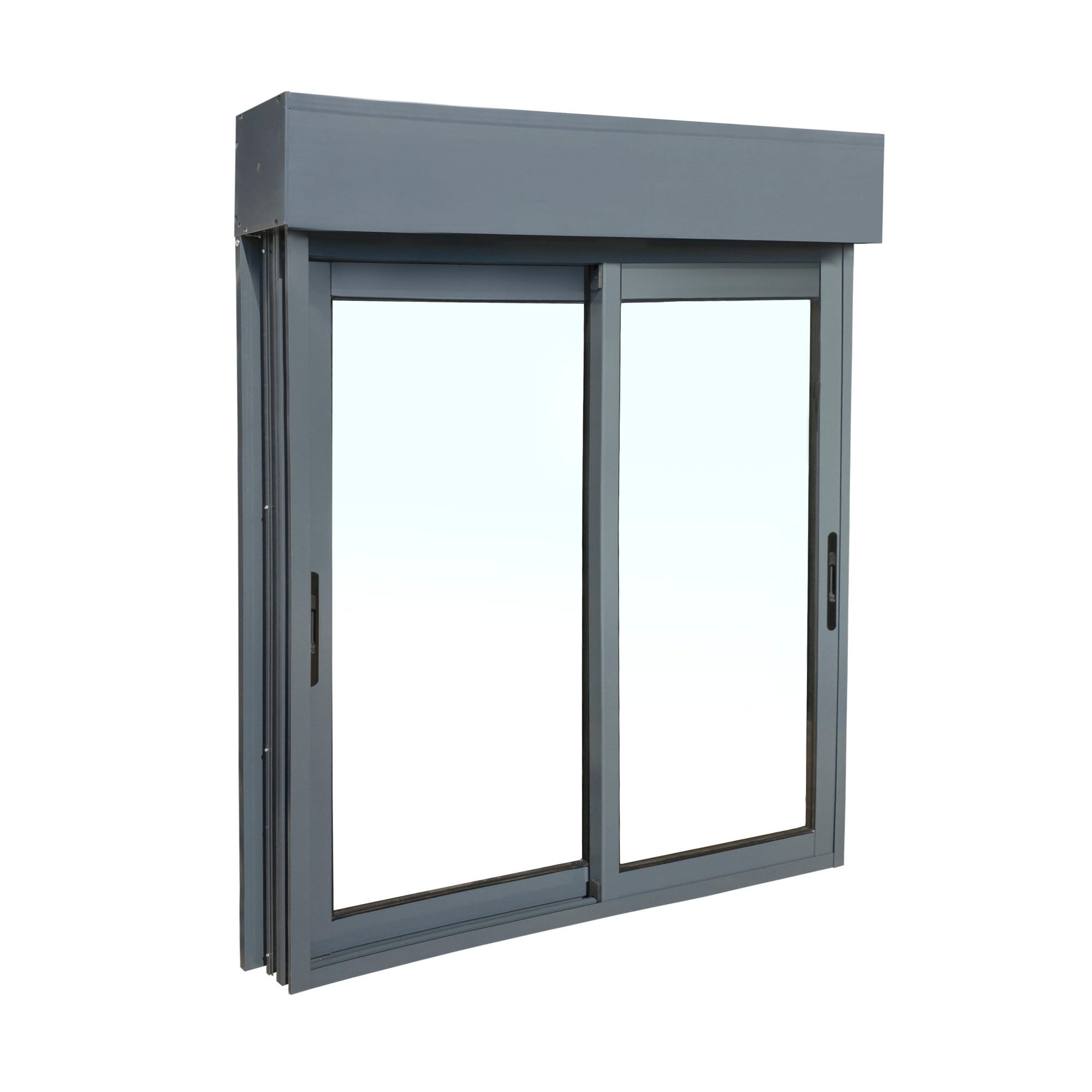 Fenêtre aluminium H.105 x l.120 cm coulissant 2 vantaux avec volet roulant intégré gris 1