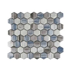 Mosaïque 29,6 x 26,5 cm hexagone verre gris/bleu 1