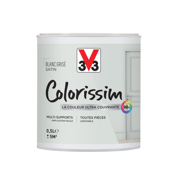 Peinture intérieure multi-supports acrylique satin blanc grisé 0,5 L - V33 COLORISSIM 0