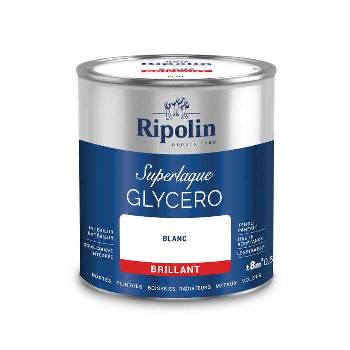Peinture intérieure et extérieure multi-supports glycéro brillant blanc 0,5 L - RIPOLIN 2