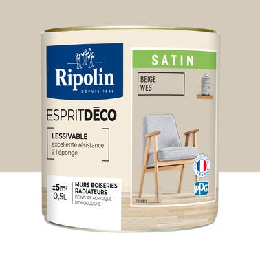 Peinture intérieure multi-supports acrylique satin beige wes 0,5 L Esprit déco - RIPOLIN 0