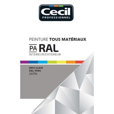 Peinture aérosol tous matériaux int/ext satin gris clair RAL9006 400 ml - CECIL PRO 1