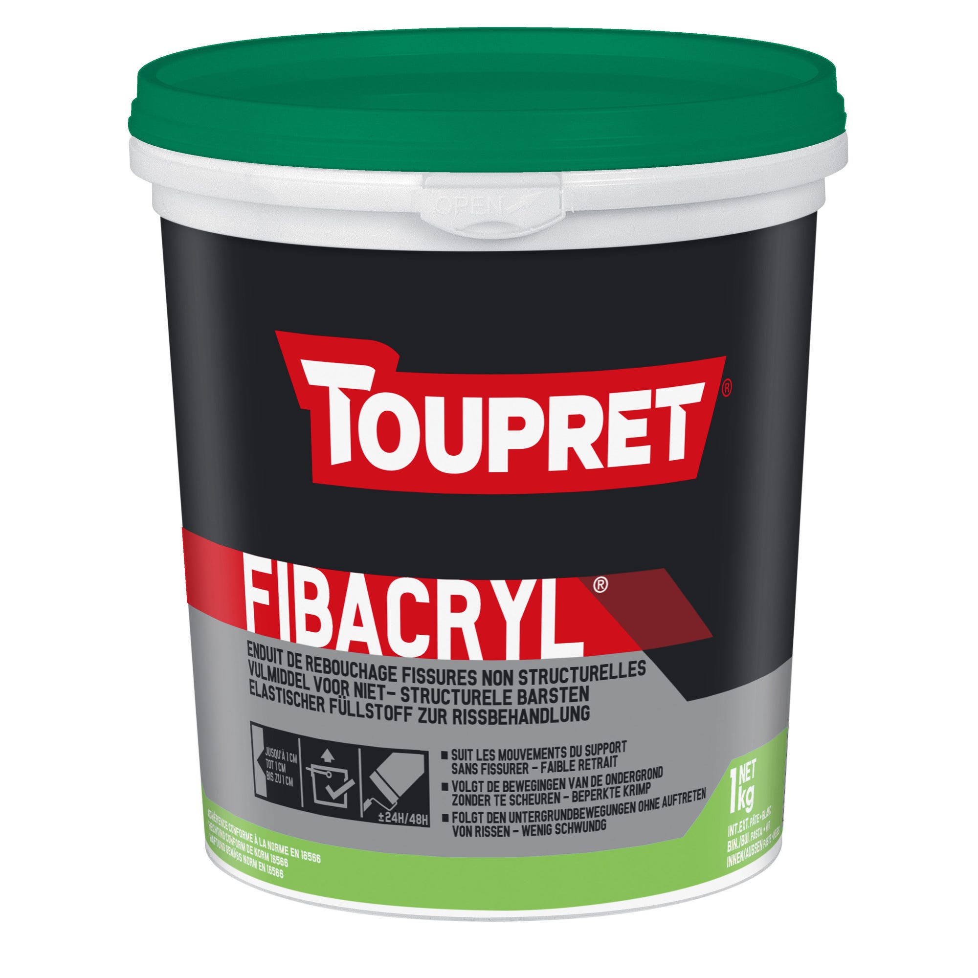 Enduit de rebouchage en pâte fibré intérieur & extérieur 1 L - Fibacryl TOUPRET 0