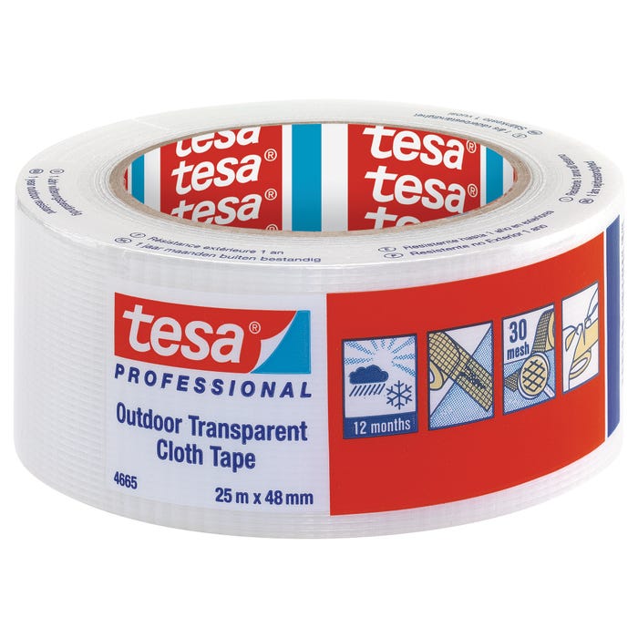 Adhésif extérieur transparent 25 m x 48 mm Cloth tape - TESA 0