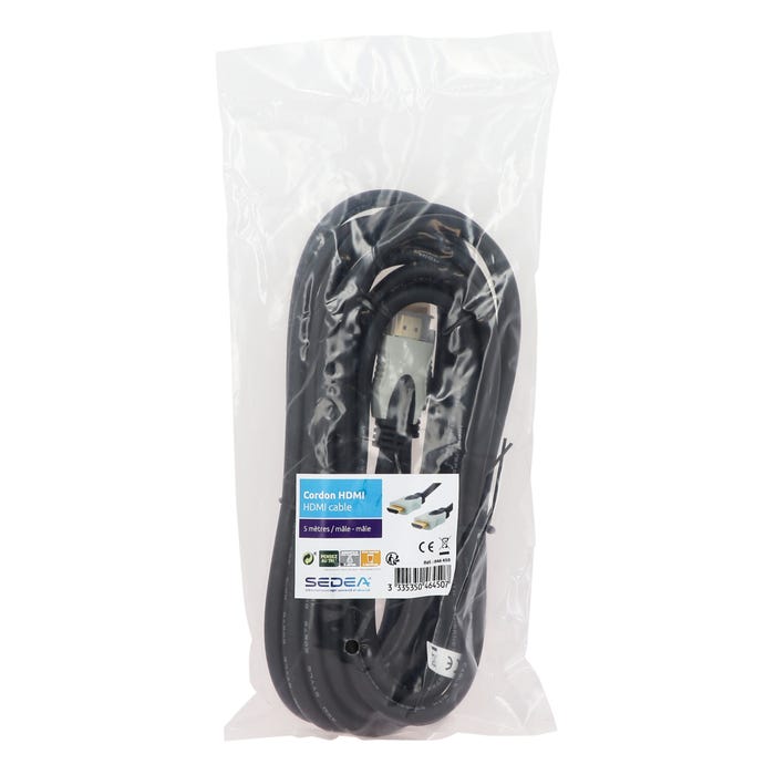 Câble HDMI High Speed noir audio/vidéo mâle/mâle 5 mètres - SEDEA - 046450 2