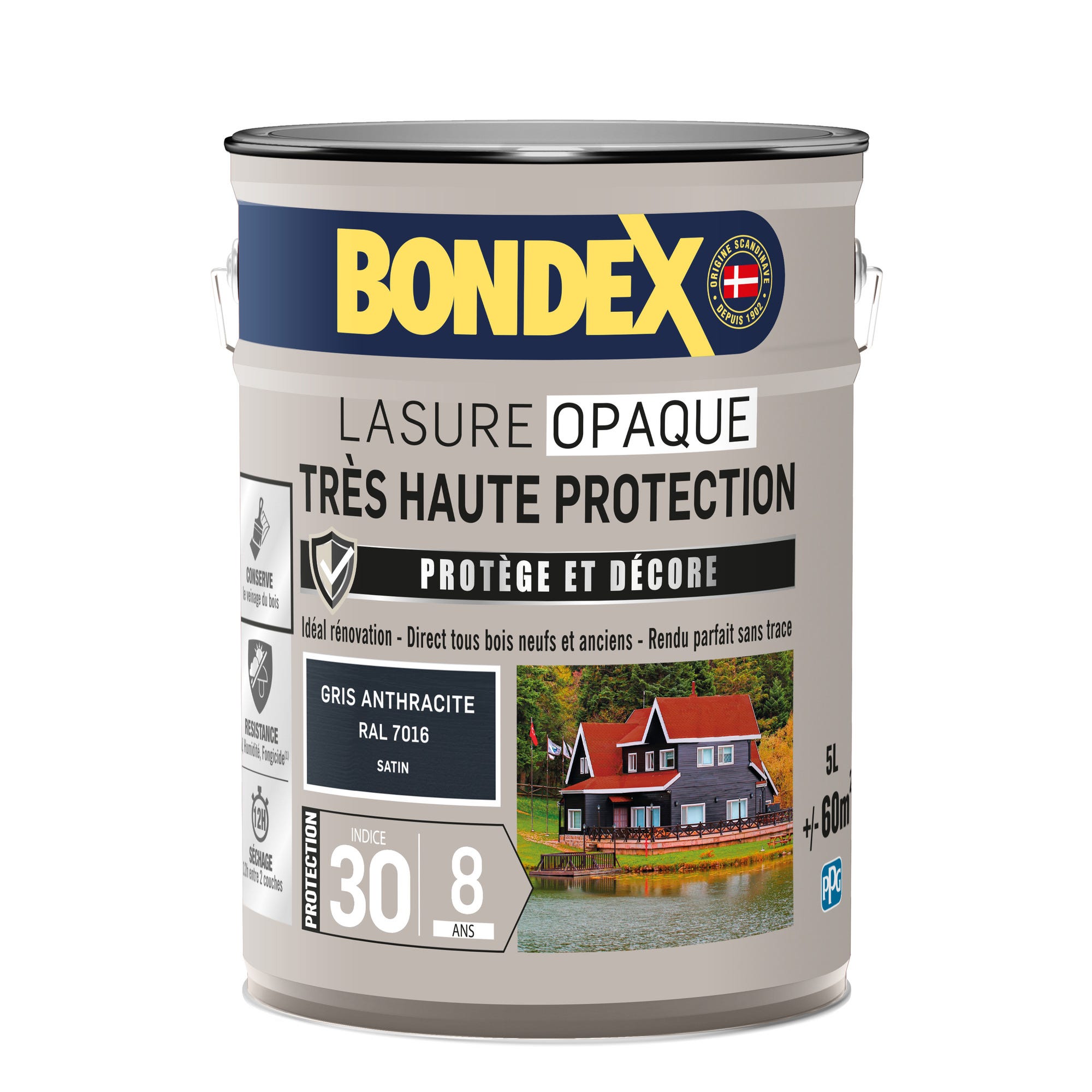 Lasure opaque très haute protection 8 ans gris anthracite 5 L - BONDEX 2
