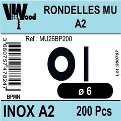 Lot de 200 rondelles moyennes inox A2 D.6 x 14 mm - VISWOOD 0
