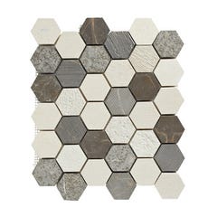 Mosaïque travertin hexagone gris mix