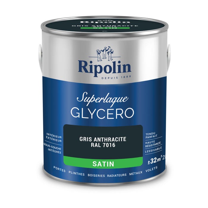 Peinture intérieure et extérieure multi-supports glycéro satin gris anthracite 2 L - RIPOLIN 2