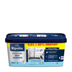 Peinture anti humidité satin blanc 2,5 L + 20% gratuit - RIPOLIN 0