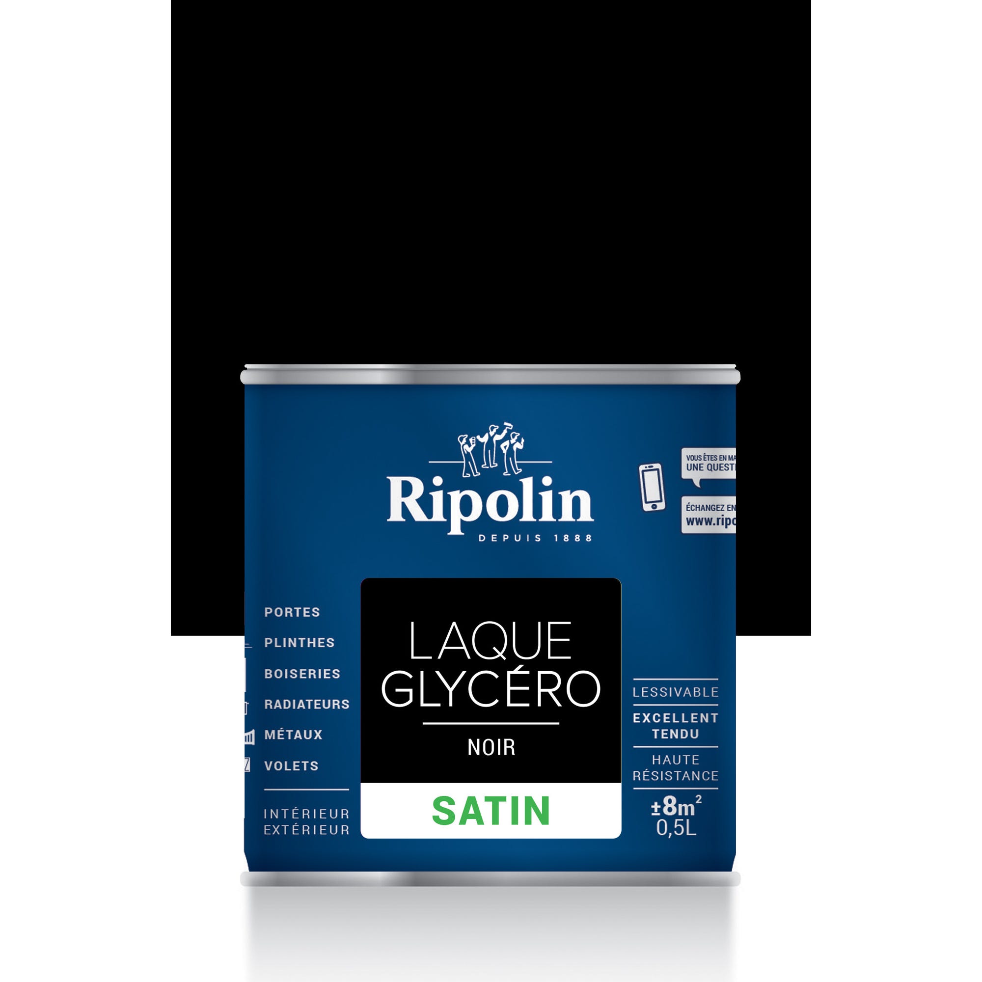 Peinture intérieure et extérieure multi-supports glycéro satin noir 0,5 L - RIPOLIN 0