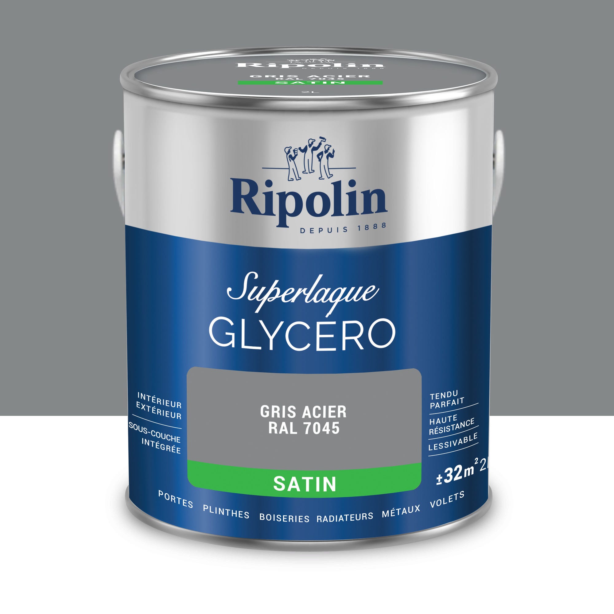 Peinture intérieure et extérieure multi-supports glycéro satin gris acier 2 L - RIPOLIN 0