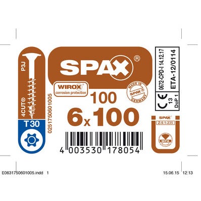 Vis HI Force empreinte Torx 6 x 100 mm 100 pièces - SPAX 0