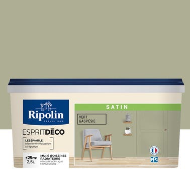 Peinture intérieure multi-supports acrylique satin vert gaspésie 2,5 L Esprit déco - RIPOLIN 0