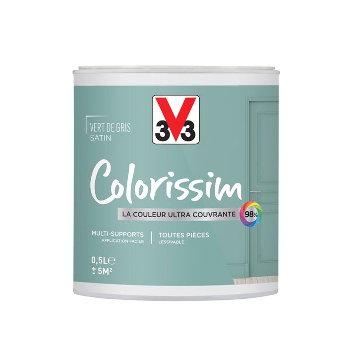 Peinture intérieure multi-supports acrylique satin vert de gris 0,5 L - V33 COLORISSIM 0
