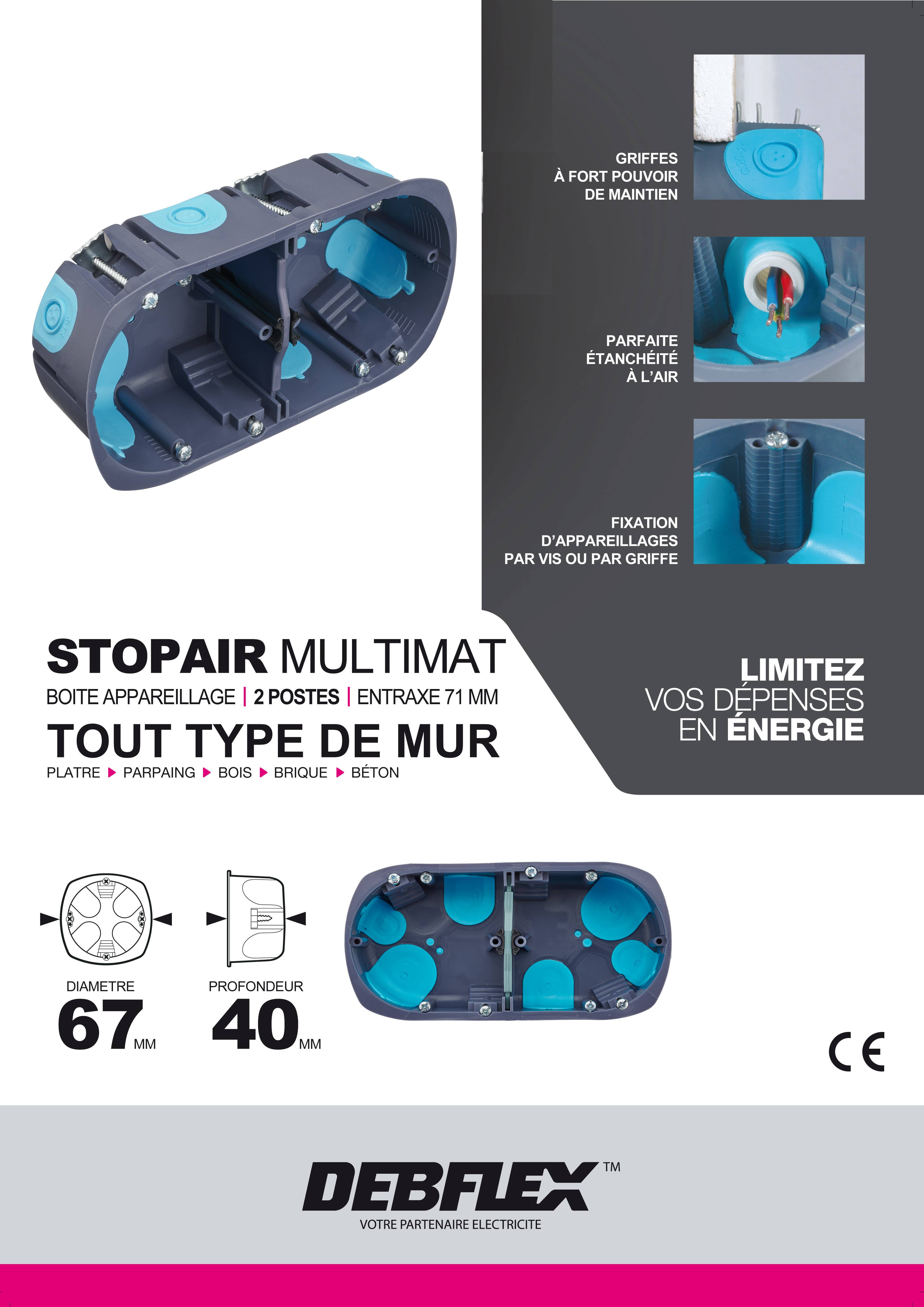 DEBFLEX DCL Stop Air Multimat Wandleuchte - IP54, Grau, 6x6x4,3cm