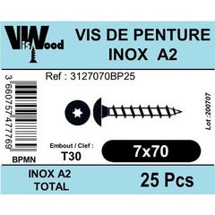 Vis penture torx inox a2 7x70 x25 0
