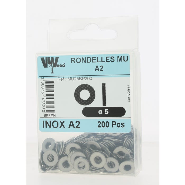 Lot de 200 rondelles moyennes inox A2 D.5 mm - VISWOOD 1