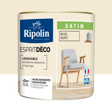 Peinture intérieure multi-supports acrylique satin beige agate 0,5 L Esprit déco - RIPOLIN 0