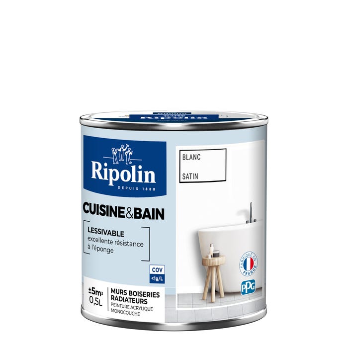 Peinture intérieure multi-supports acrylique satin blanc 0,5 L Cuisine & bain - RIPOLIN 0