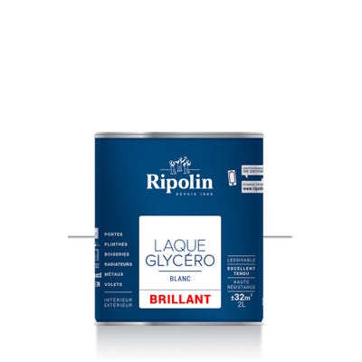 Peinture intérieure et extérieure multi-supports glycéro brillant blanc 2 L - RIPOLIN 0