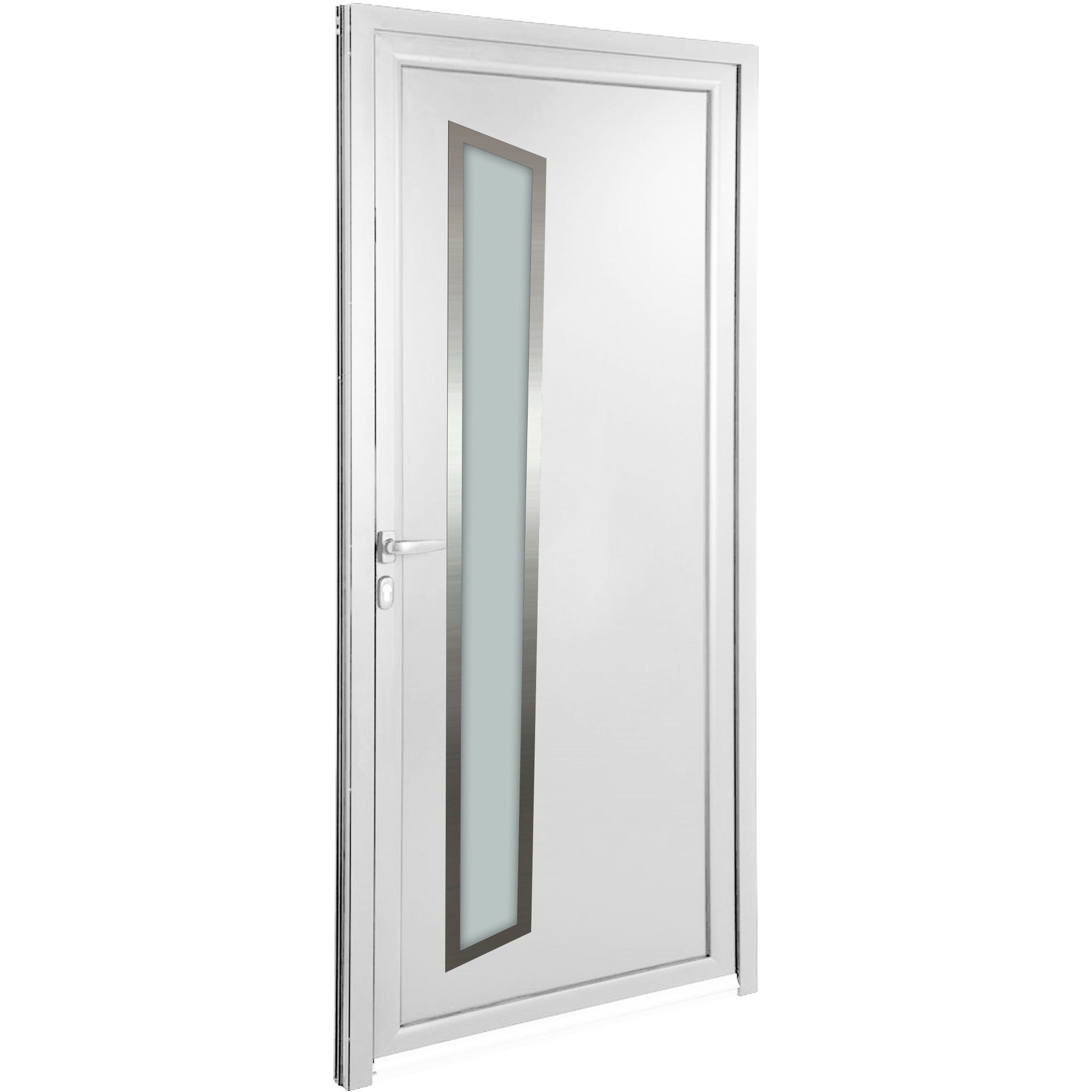 Porte d’entrée aluminium blanche poussant gauche H.215 x l.90 cm Turin 1