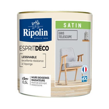 Peinture intérieure multi-supports acrylique satin gris téléscope 0,5 L Esprit déco - RIPOLIN 2