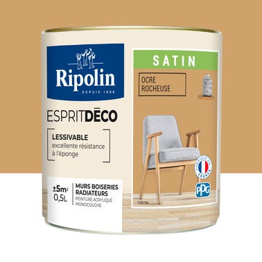 Peinture intérieure multi-supports acrylique satin ocre rocheuse 0,5 L Esprit déco - RIPOLIN 0