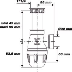 Siphon lavabo avec joints intégrés Diam.32 mm Connectic - VALENTIN 1