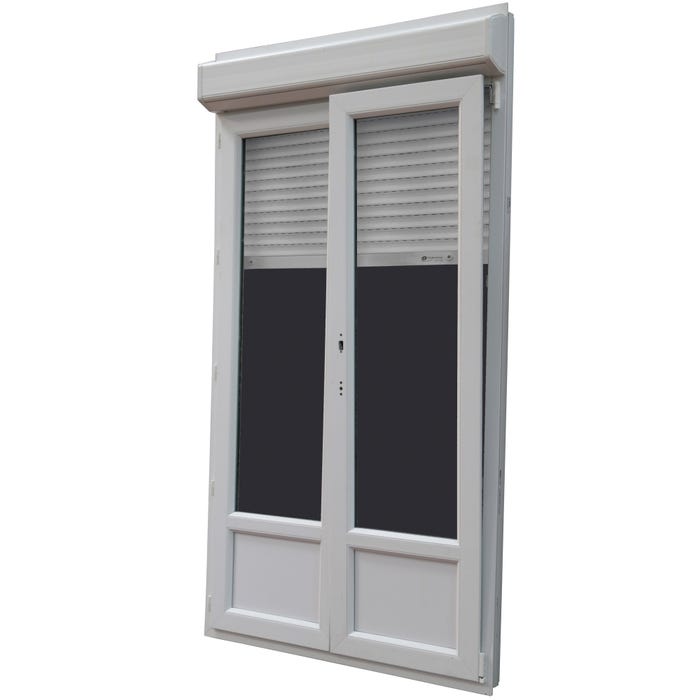 Fenêtre PVC H.115 x l.100 cm oscillo-battant 2 vantaux avec volet roulant intégré blanc 0
