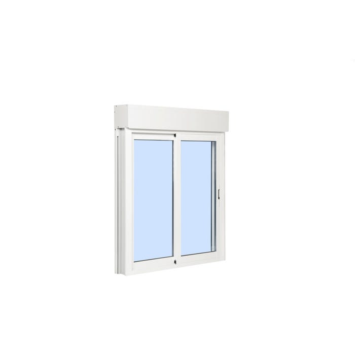 Fenêtre aluminium H.125 x l.120 cm coulissant 2 vantaux avec volet roulant intégré blanc 1