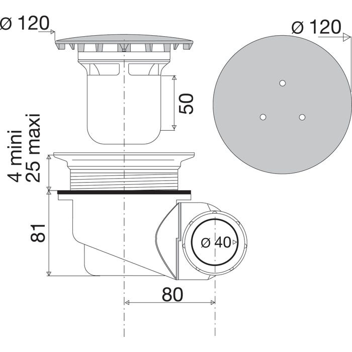 Bonde de douche La Goulue multi-directionnelle capot métal pour receveur Ø 90 mm  2