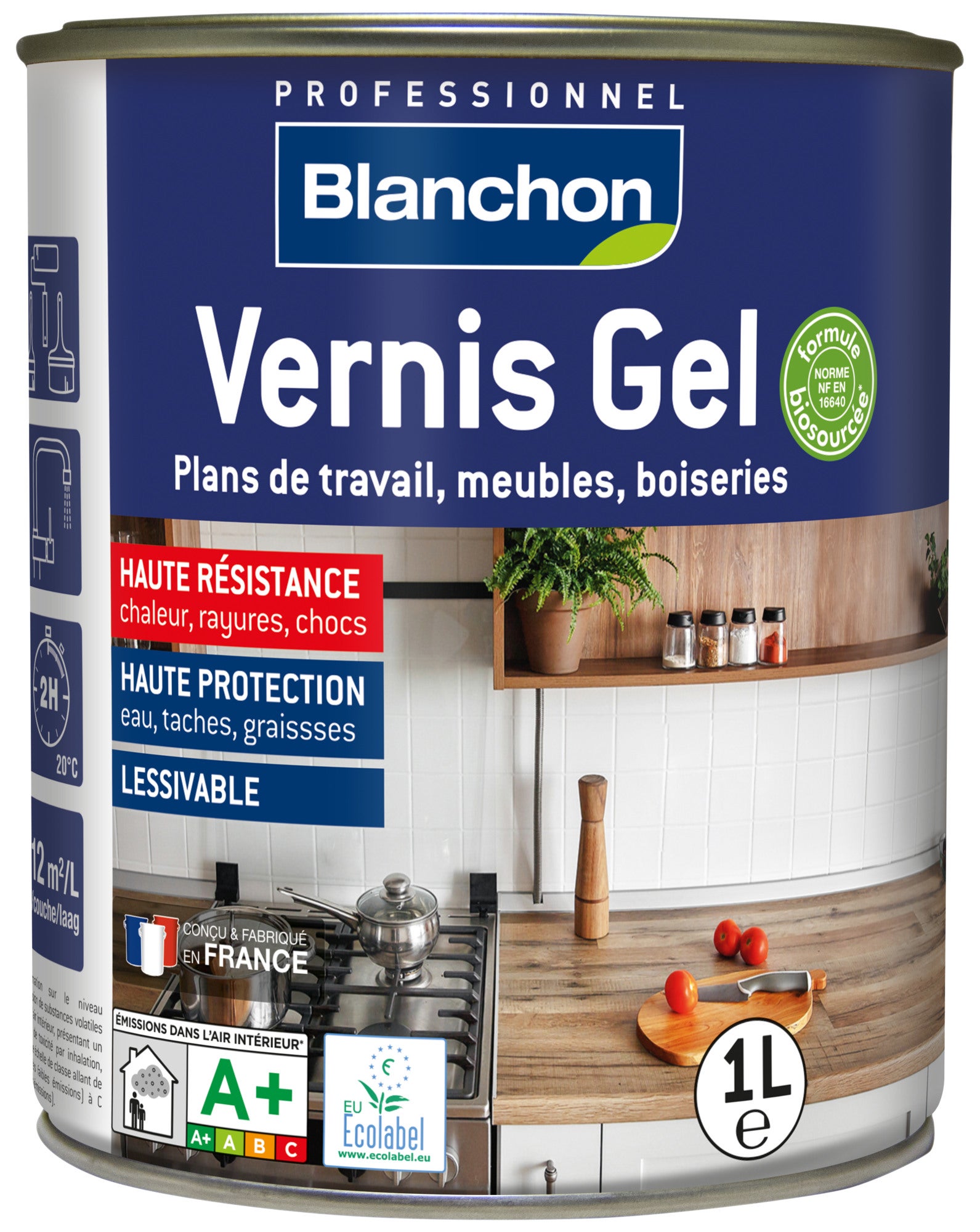 Vernis gel biosourcé plans de travail, meubles et boiseries satin chêne clair 1 L BLANCHON