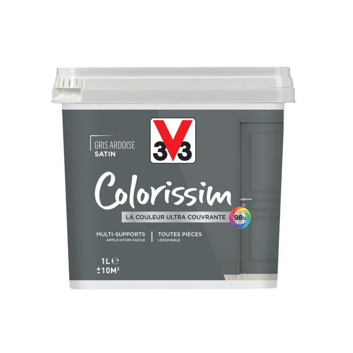 Peinture intérieure multi-supports acrylique satin gris ardoise 1 L - V33 COLORISSIM 0