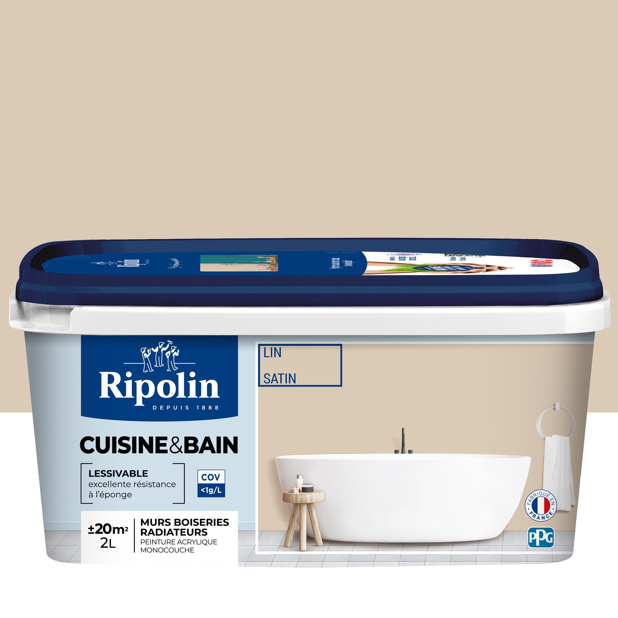 Peinture intérieure multi-supports acrylique satin lin 2 L Cuisine & bain - RIPOLIN 0