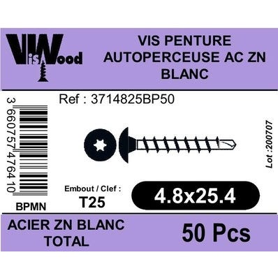 Vis penture autoperceuse ZG 4,8 x 25 mm 50 pièces - VISWOOD 0