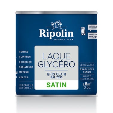 Peinture intérieure et extérieure multi-supports glycéro satin gris clair 0,5 L - RIPOLIN 1