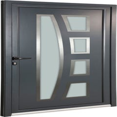 Porte d’entrée aluminium grise poussant droit H.215 x l.90 cm Milano 0