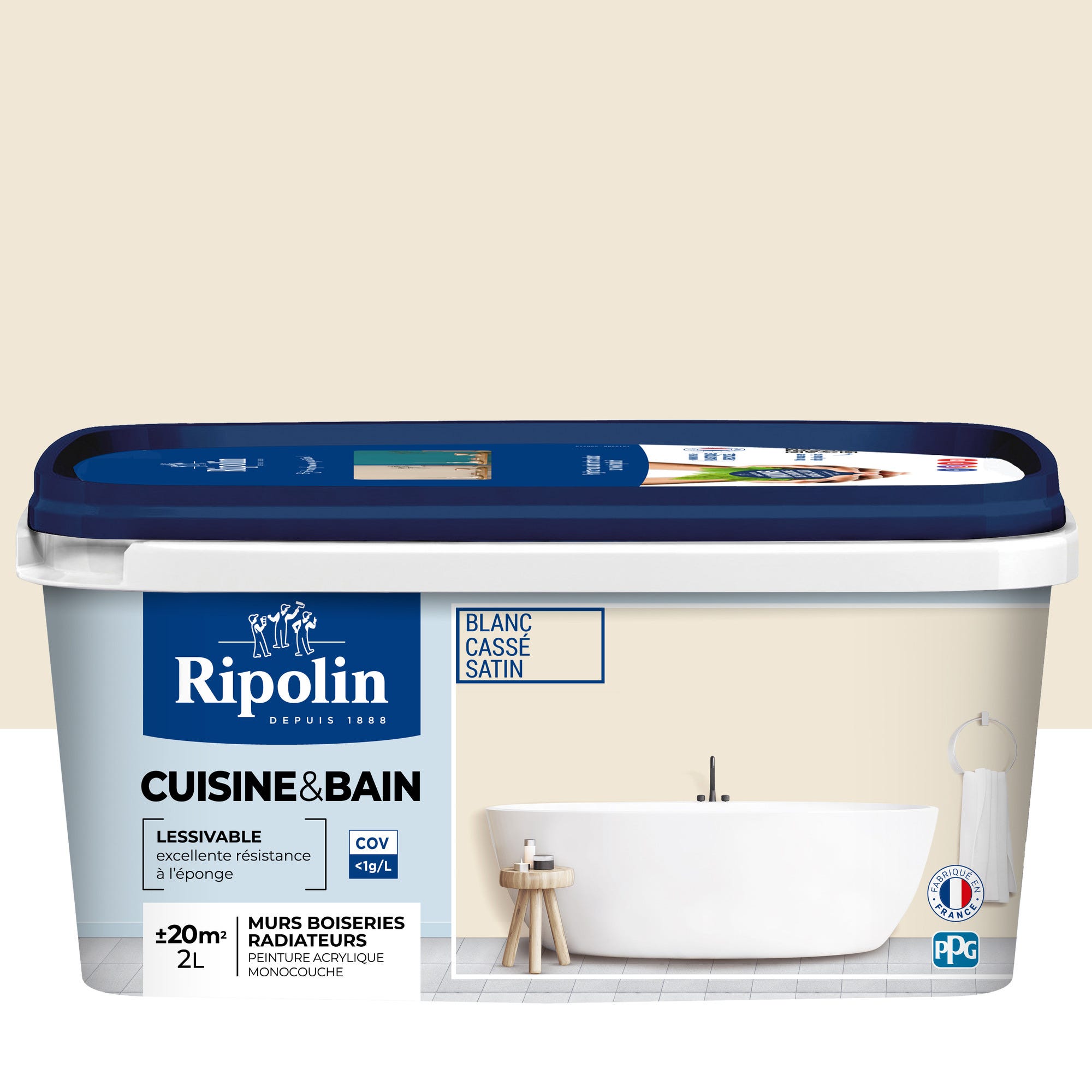 Peinture intérieure multi-supports acrylique satin blanc cassé 2 L Cuisine & bain - RIPOLIN 0