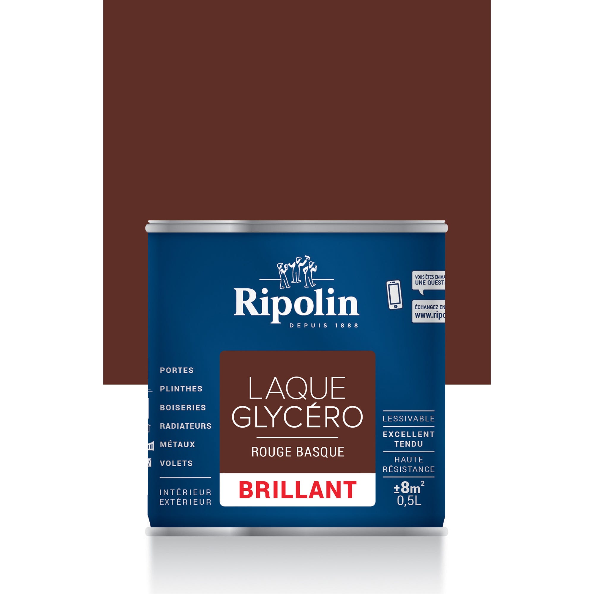 Peinture intérieure et extérieure multi-supports glycéro brillant rouge basque 0,5 L - RIPOLIN 0