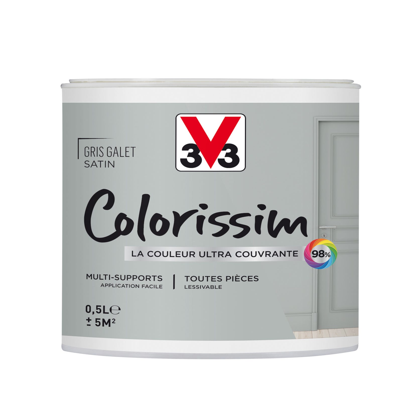 Peinture intérieure multi-supports acrylique satin gris galet 0,5 L - V33 COLORISSIM 0