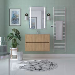 Caisson de salle de bain suspendu 2 tiroirs l.80 x h.54 x p.45,5 cm décor chêne clair ATOS