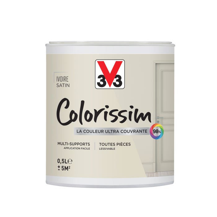 Peinture intérieure multi-supports acrylique satin ivoire 0,5 L - V33 COLORISSIM 0