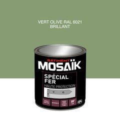 Peinture fer glycéro anti-rouille brillant vert olive RAL6021 0,5 L - MOSAÏK 